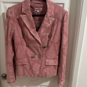 Free People Pink Lace Print Double-Breasted Blazer size Small
